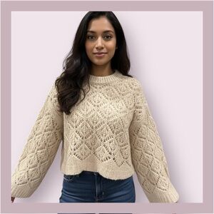 Zara Tan Crochet Knit Sweater
